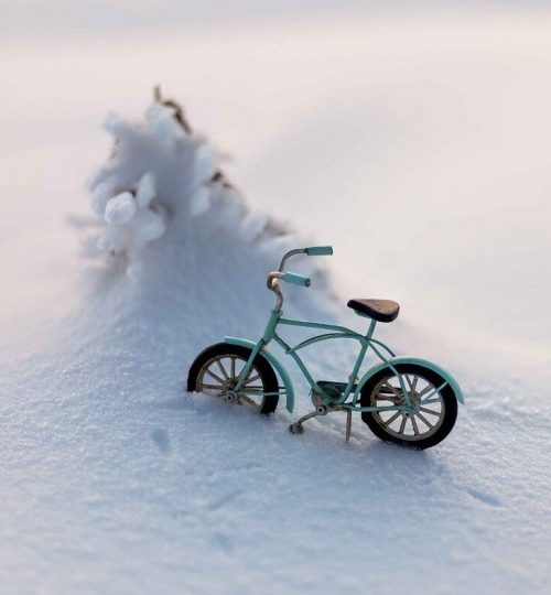 miniature, bicycle, snow